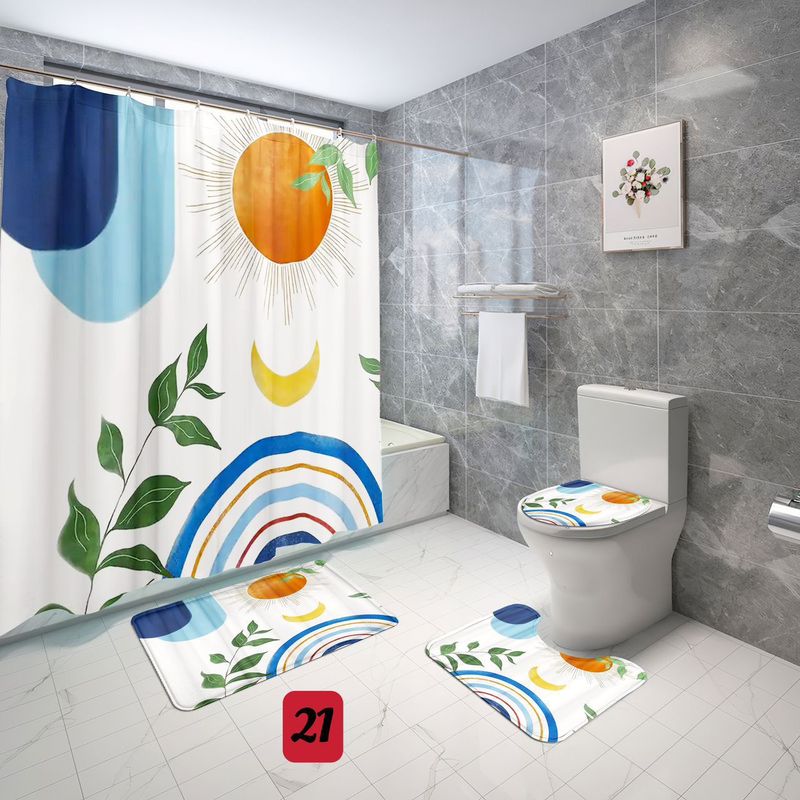 GENERICO - SET de baño COMPLETO 4 piezas CON DISEÑO BLANLO LUNA SOL WYM