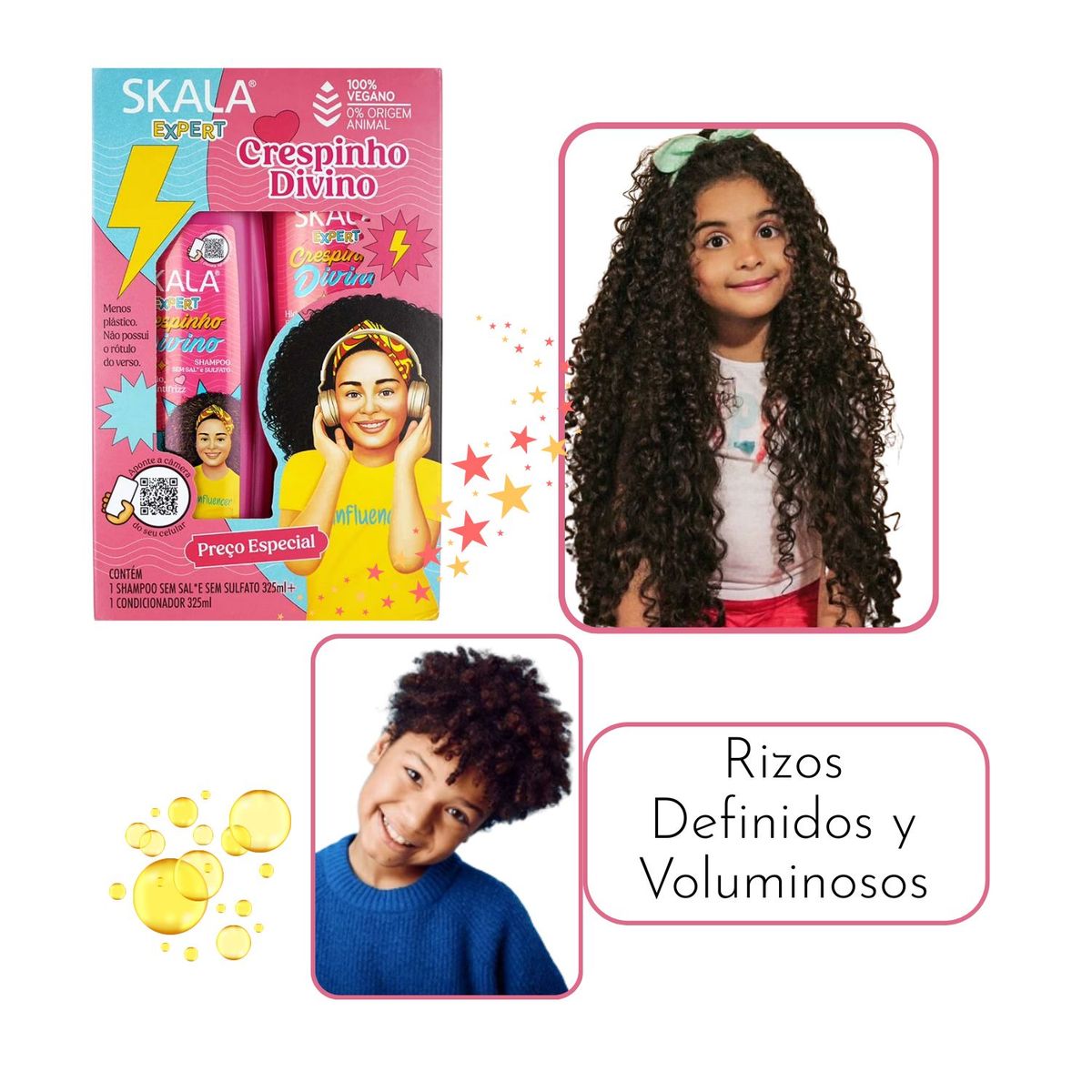 SKALA - Kit Skala Kids Crespinho Divino 650ml Shampoo+Acondicionador Brillo
