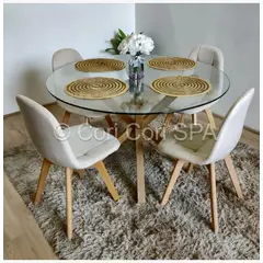 CORI CORI - Comedor Mesa Warwick 120cm + 4 Sillas Capitonne Velvet Beige