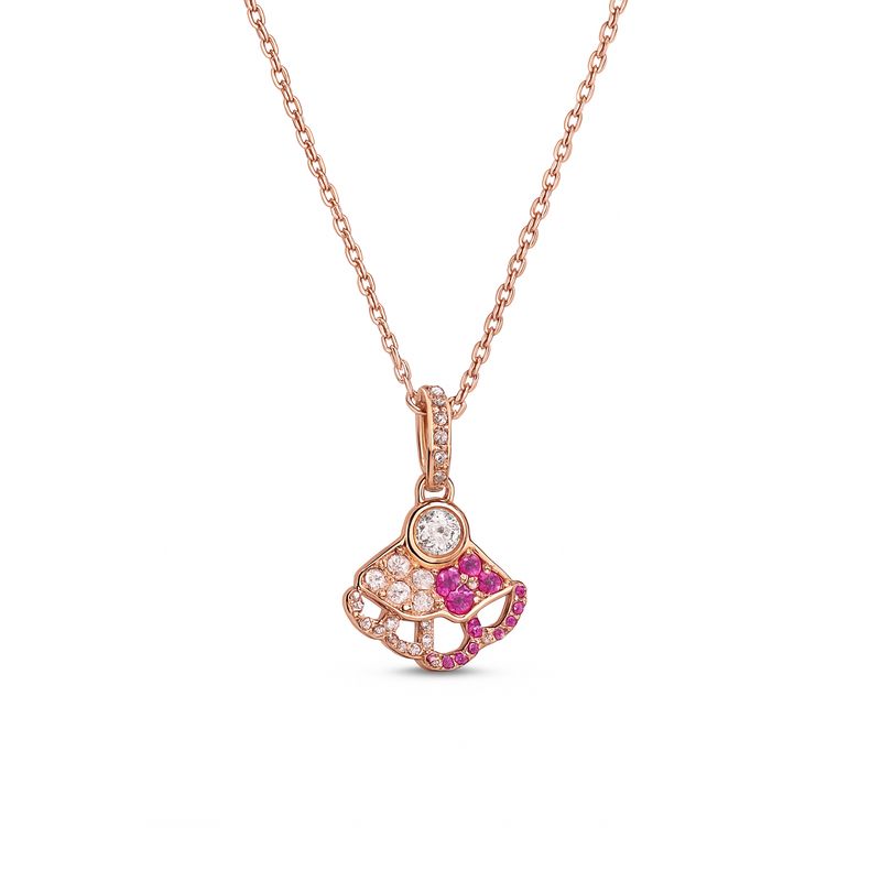 GENERICO - Collar  Oro Rosa con Dije en Forma de Abanico y Piedras Rosadas