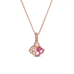 GENERICO - Collar Oro Rosa con Dije en Forma de Abanico y Piedras Rosadas