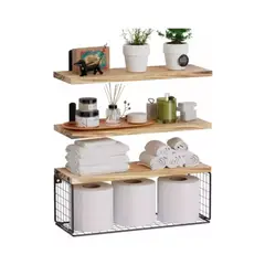 GENERICO - Set x3 Repisas Flotantes de Madera con Reja