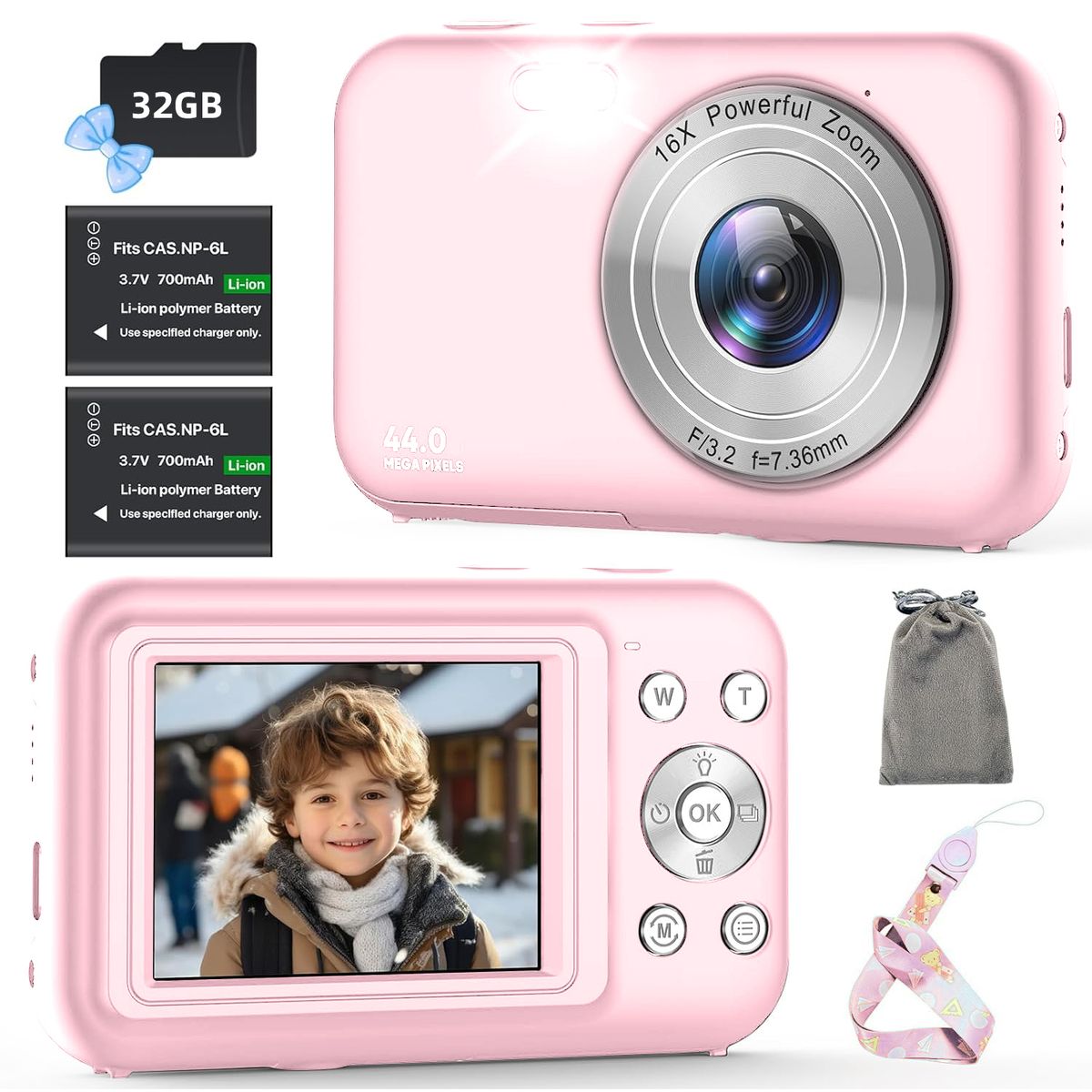 GENERICO - 44mp Cámara Digital Para Niños 1080p Videos Principiantes Color Rosa