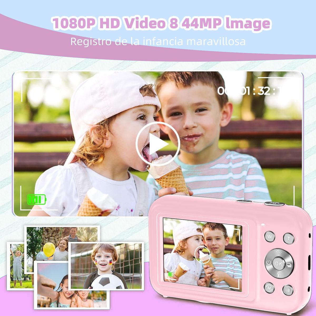 GENERICO - 44mp Cámara Digital Para Niños 1080p Videos Principiantes Color Rosa
