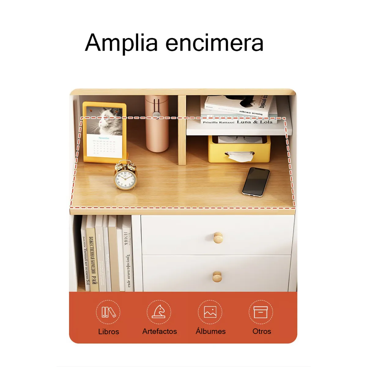 YOMYM - 2 Niveles Con Cajones Buró Mesa De Noche Angosto