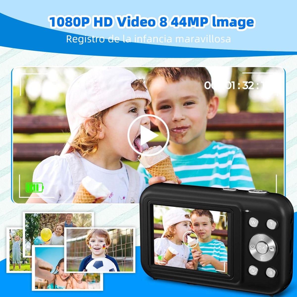 GENERICO - 44mp Cámara Digital Para Niños 1080p Videos Principiantes Color Negro