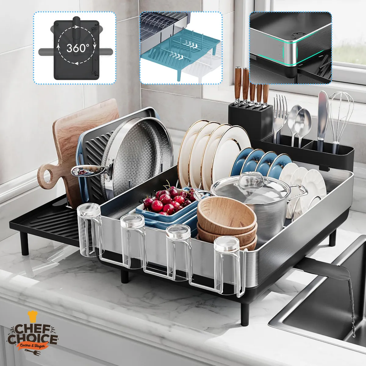 CHEFCHOICE - Secaplatos Escurridor Secador De Loza Extendible Acero Inoxidable