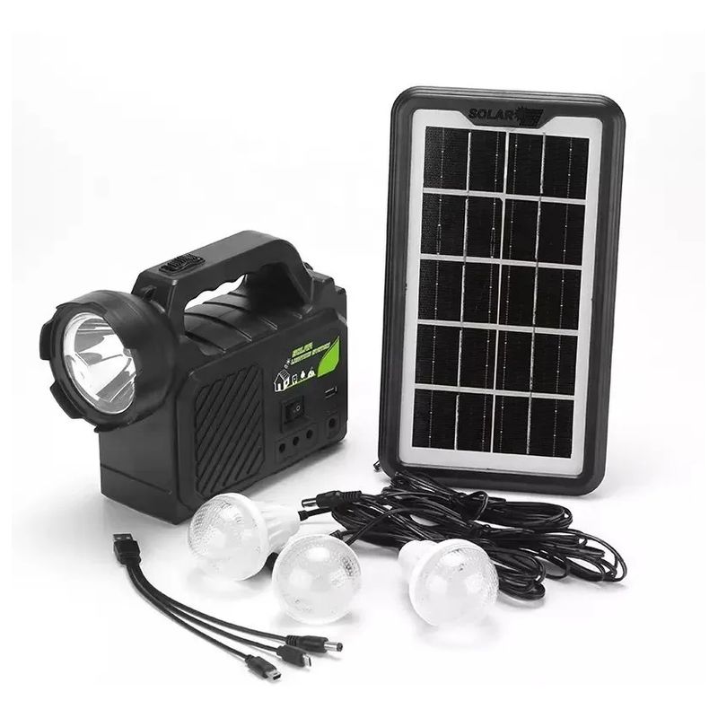 GENERICO - Kit Solar Camping: 3 Ampolletas + Linterna Usb Color Negro