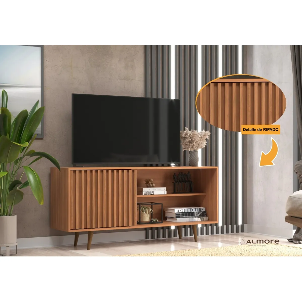 ALMORE - Rack Paris 55" 1 Pta de Corredera Freijo