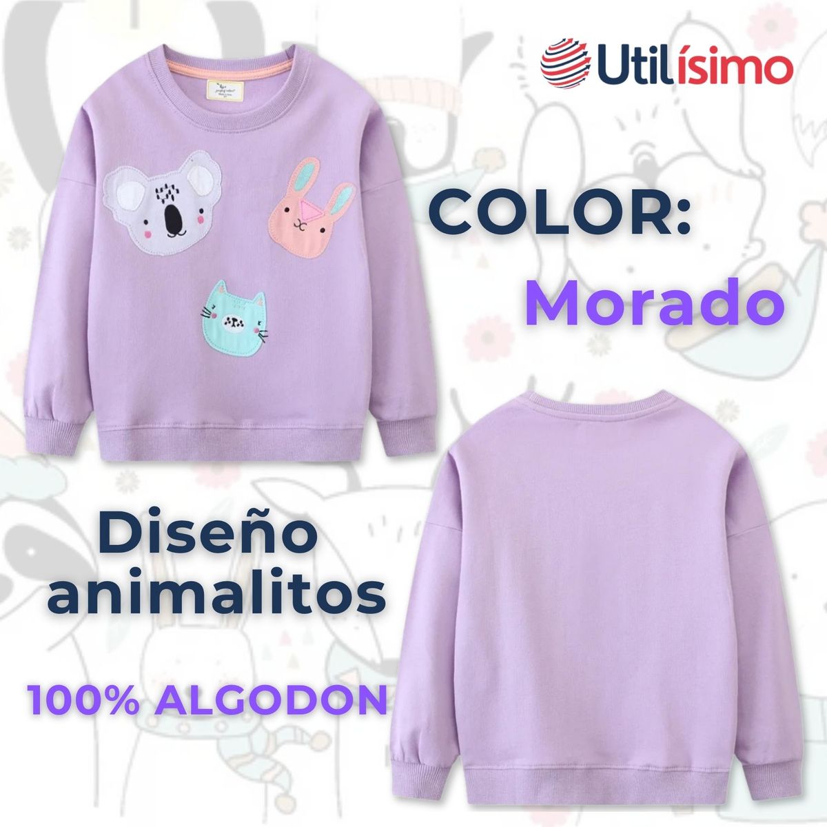 JUMP KIDS - Polerón Algodón Cuello Redondo Niña Morado Animales