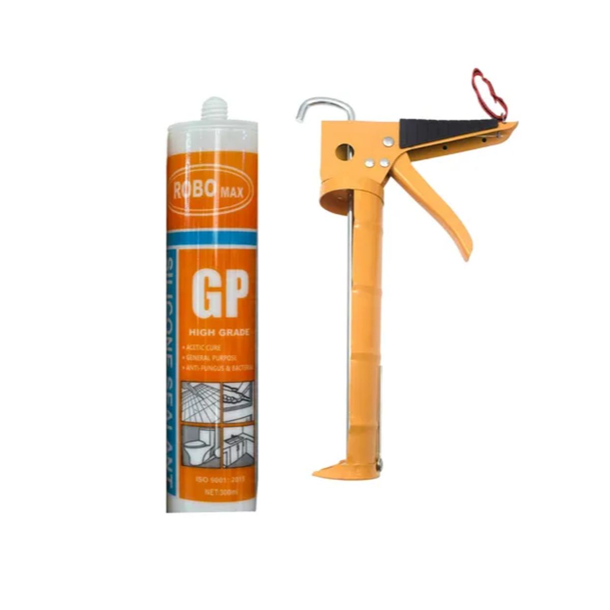 GENERICO - Pistola Calafatera + Cartucho De Silicona Blanco Sellante