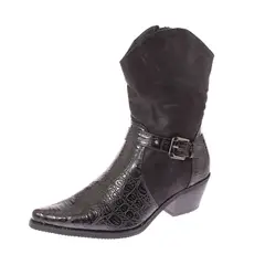 SOLLU - Bota Vaquera Para Mujer Color Negro