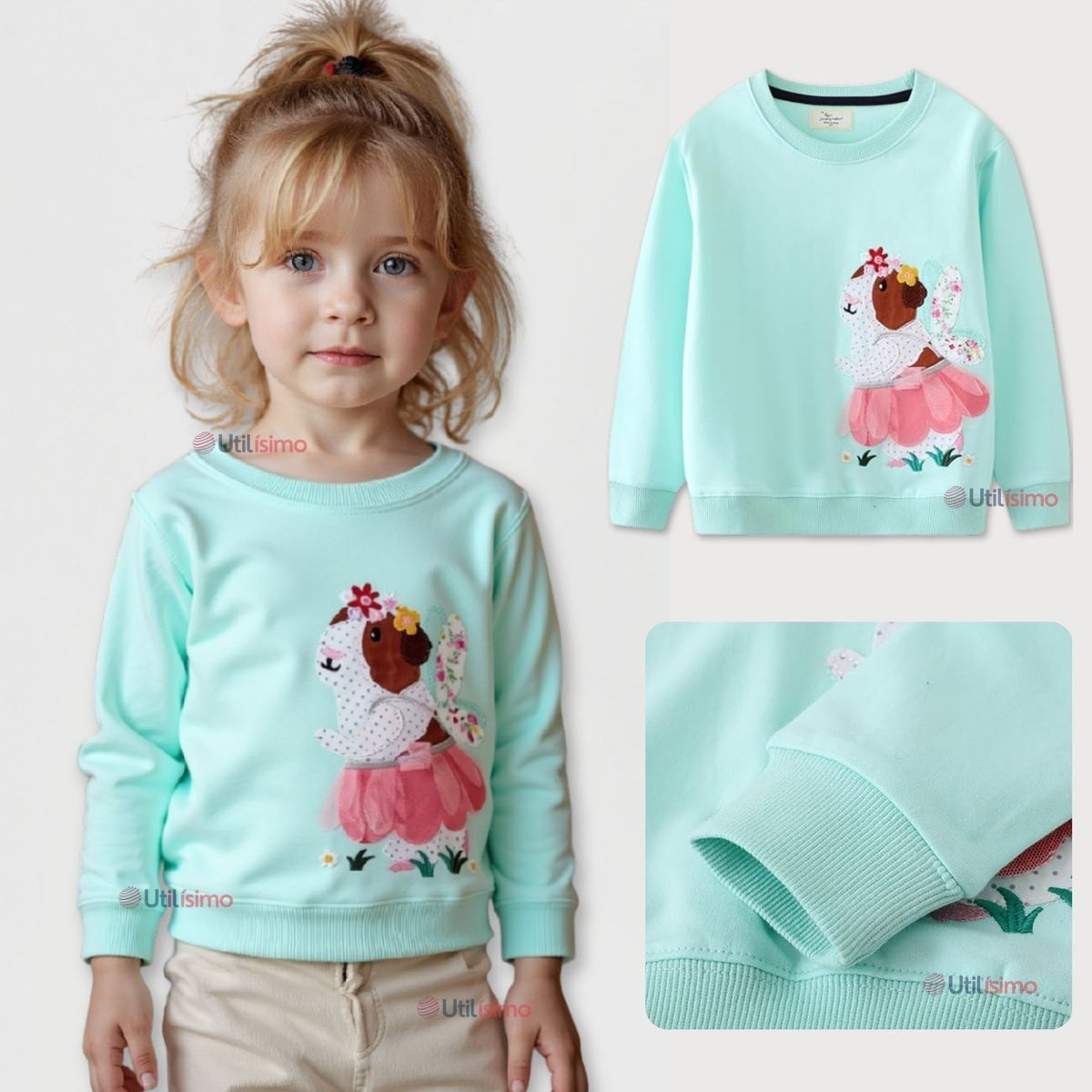 JUMP KIDS - Polerón Algodón Cuello Redondo Niña Turquesa Hámster