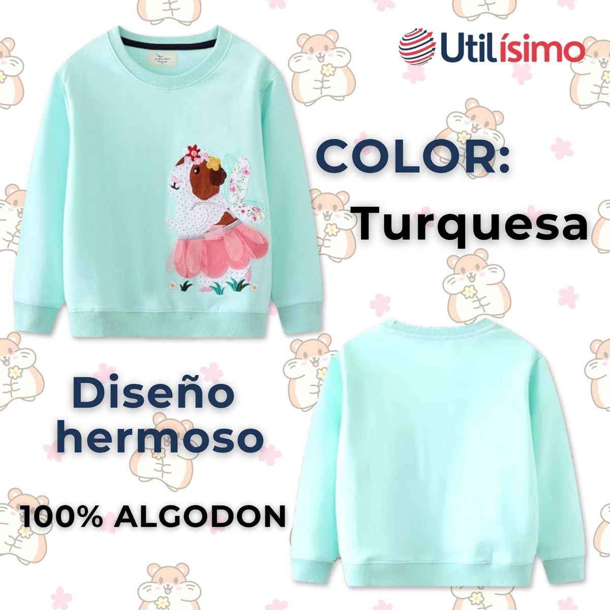 JUMP KIDS - Polerón Algodón Cuello Redondo Niña Turquesa Hámster