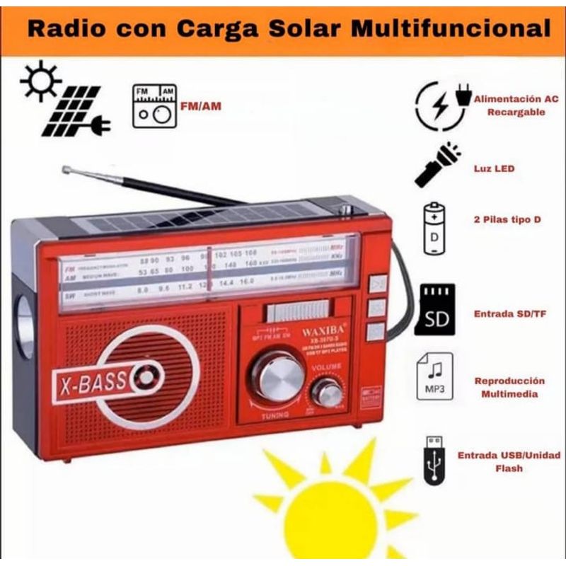 GENERICO - RADIO AM-FM, CON LINTERNA, CON PANEL SOLAR, A PILAS Y RECARGABLE A 220