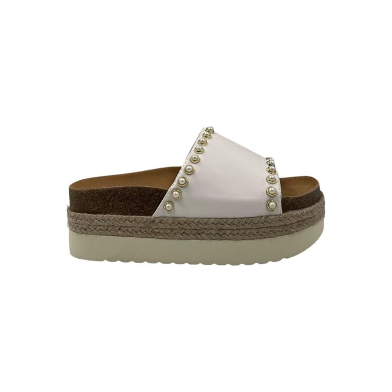 HERIEL - Sandalia Blanca Perlas Plataforma