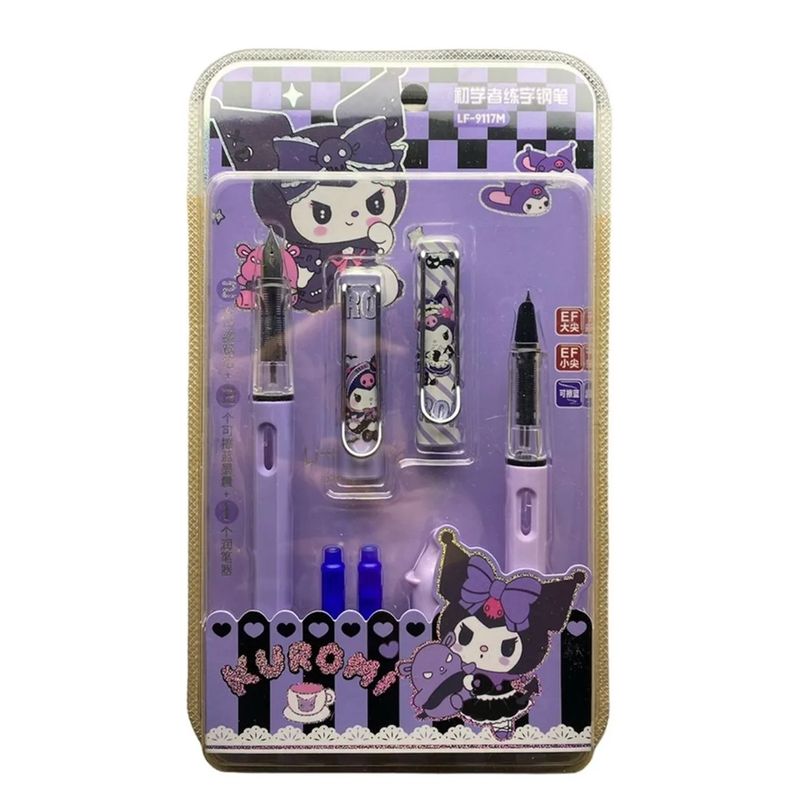 GENERICO - Set 2 Plumas Estilograficas Kuromi Kawaii Mas Repuestos