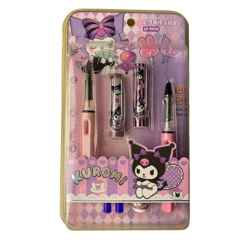 GENERICO - Set 2 Plumas Estilograficas Kuromi Kawaii Mas Repuestos