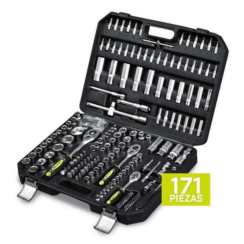 KLATTER - Juego De Dados Klatter 171 Piezas Kit De Herramientas Maletin Negro de traslado