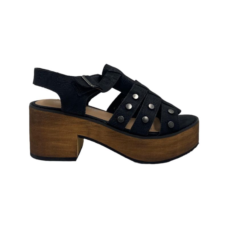 HERIEL - Sandalia Negra Tachas Plataforma