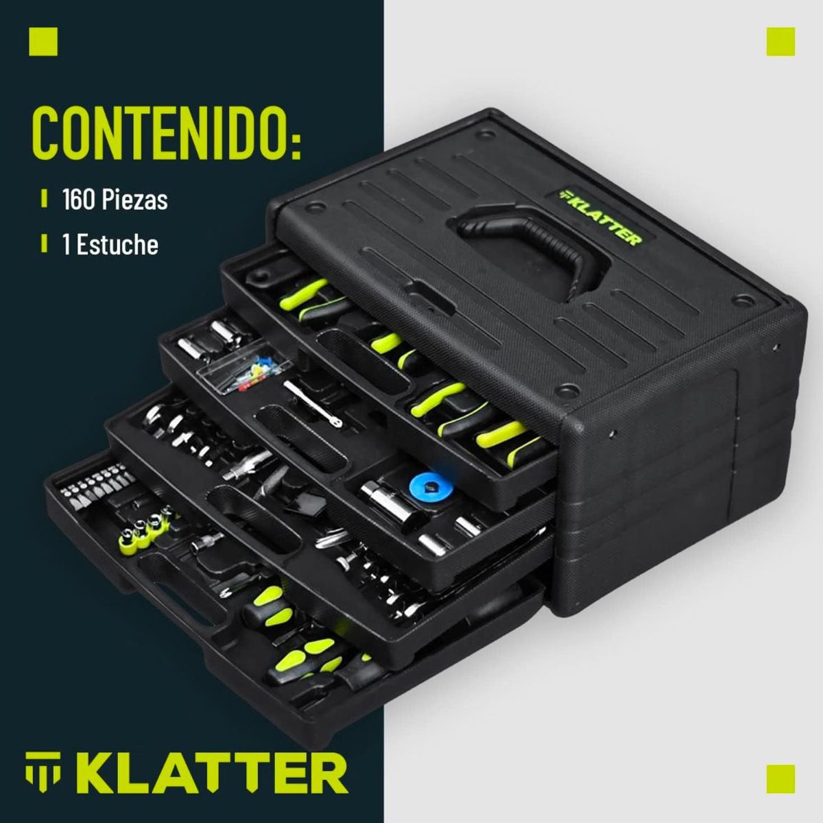 KLATTER - Kit Caja De Herramientas Klatter 160 Piezas compartimientos para traslado