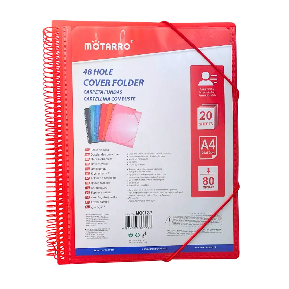 MOTARRO - Carpeta Archivadora Anillada A4 Con 20 Fundas Transparentes