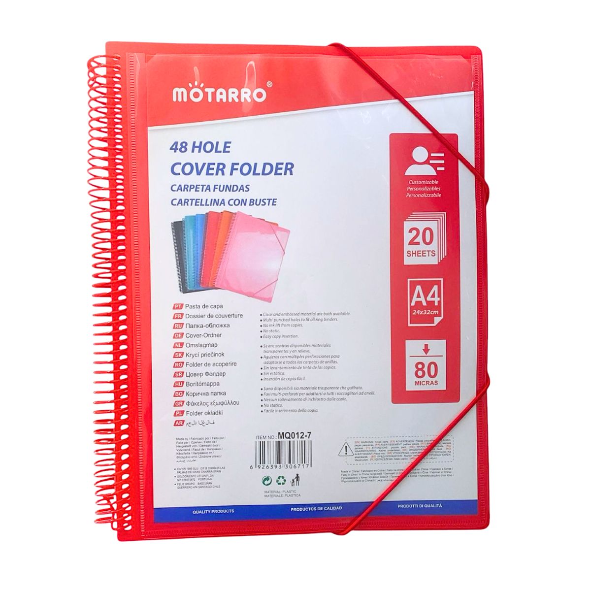 MOTARRO - Carpeta Archivadora Anillada A4 Con 20 Fundas Transparentes