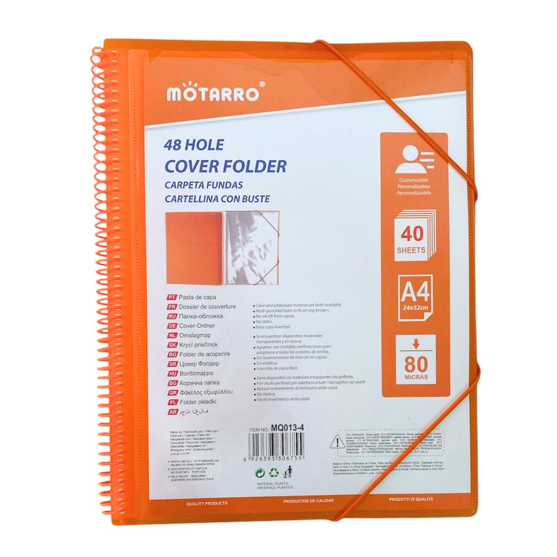 MOTARRO - Carpeta Archivadora Anillada A4 Con 40 Fundas Transparentes