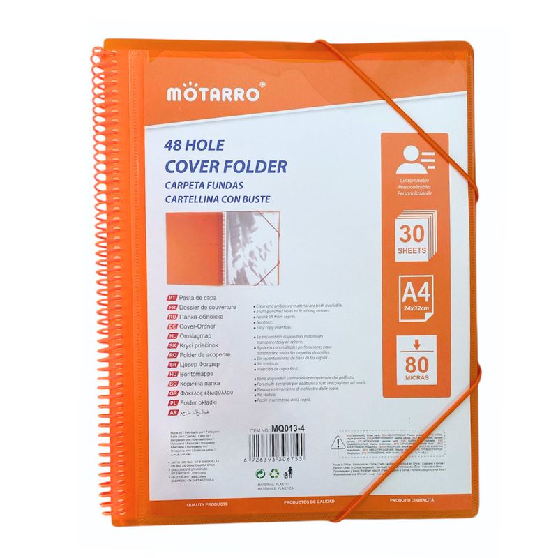 MOTARRO - Carpeta Archivadora Anillada A4 Con 30 Fundas Transparentes