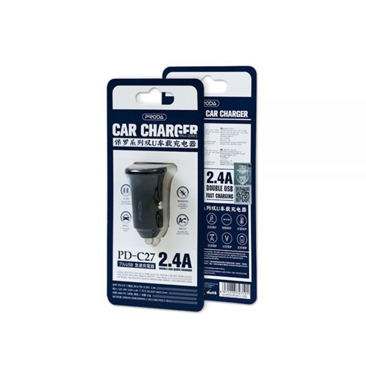PRODA - Cargador de Auto Doble USB 24A PD-C27