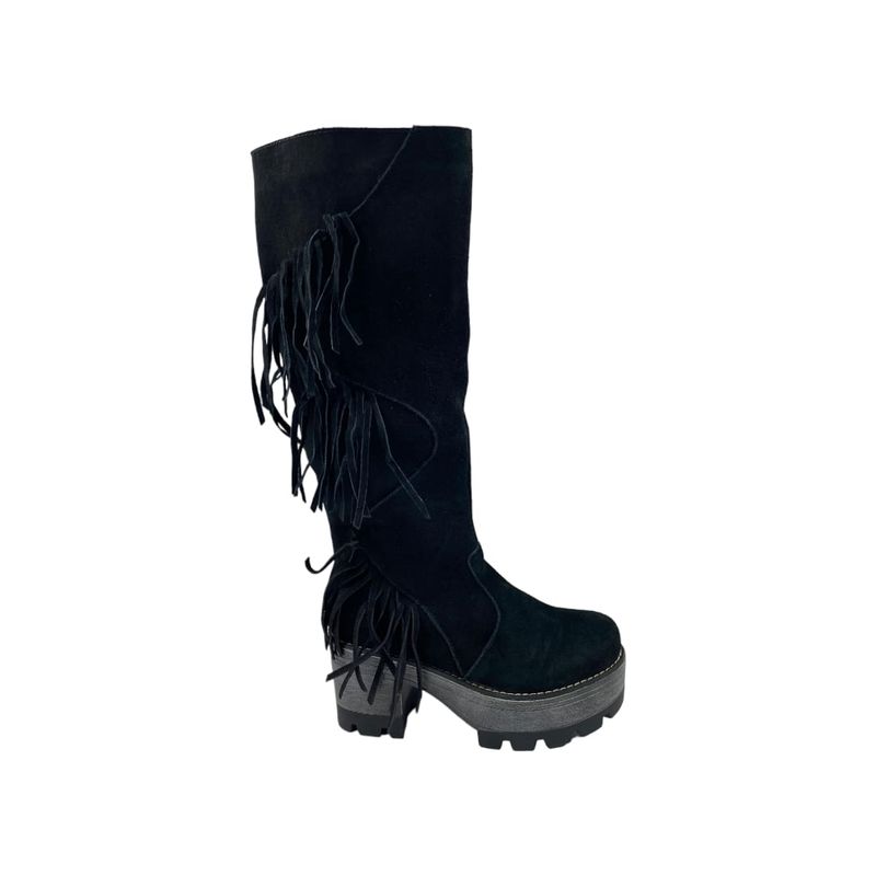 HERIEL - Bota Negra Flecos Plataforma Mujer