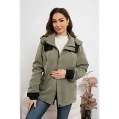 MPROPIA - Chaqueta Mujer Cortaviento Impermeable Forro Interior Piel Capucha 007