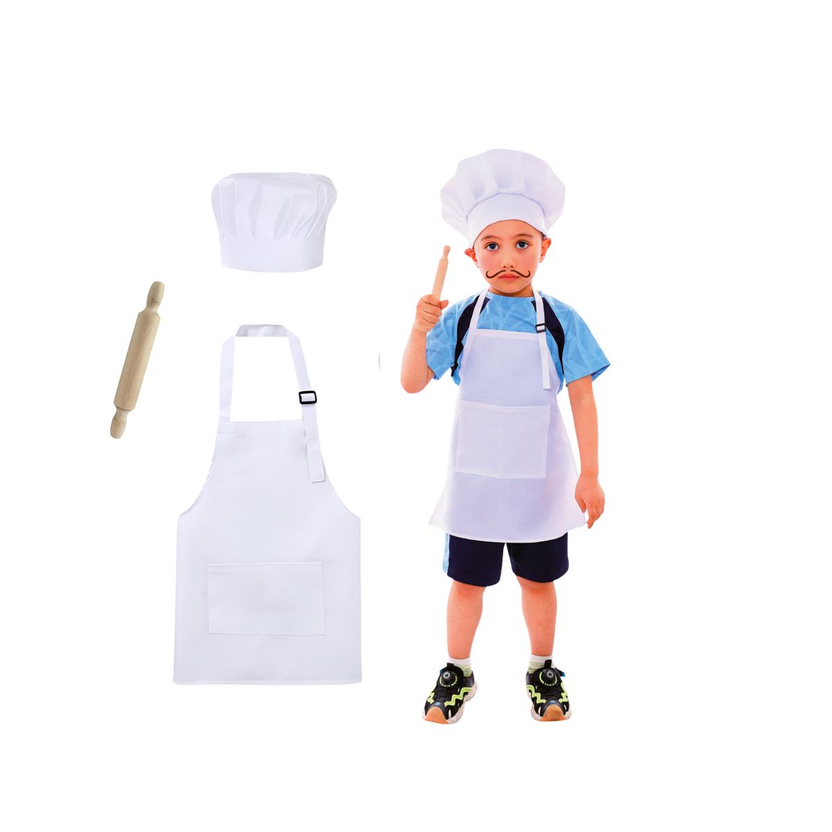 GENERICO - Disfraz De Chef Unisex Para Niños + Uslero Rodillo