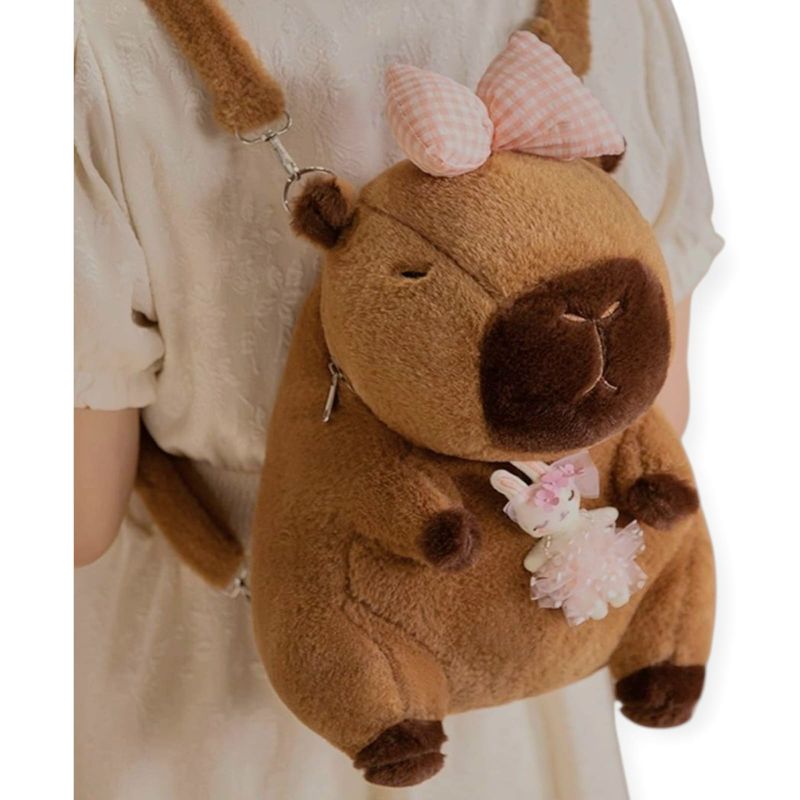 GENERICO - Mochila Kawaii Capibara Conejo Lazo Rosado