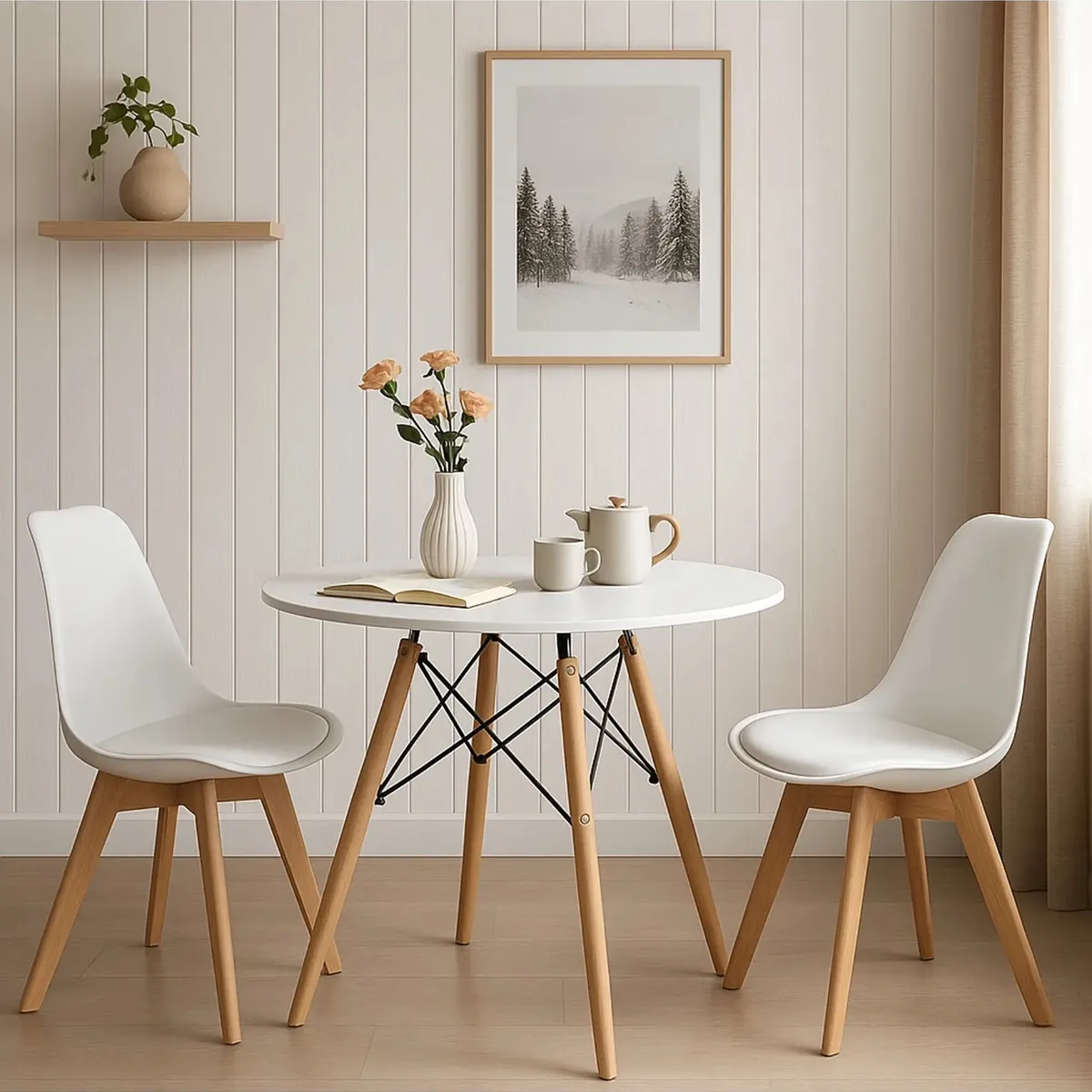 CORI CORI - Juego de Comedor Mesa 80cms Blanca + 2 Sillas Tulip Blanca