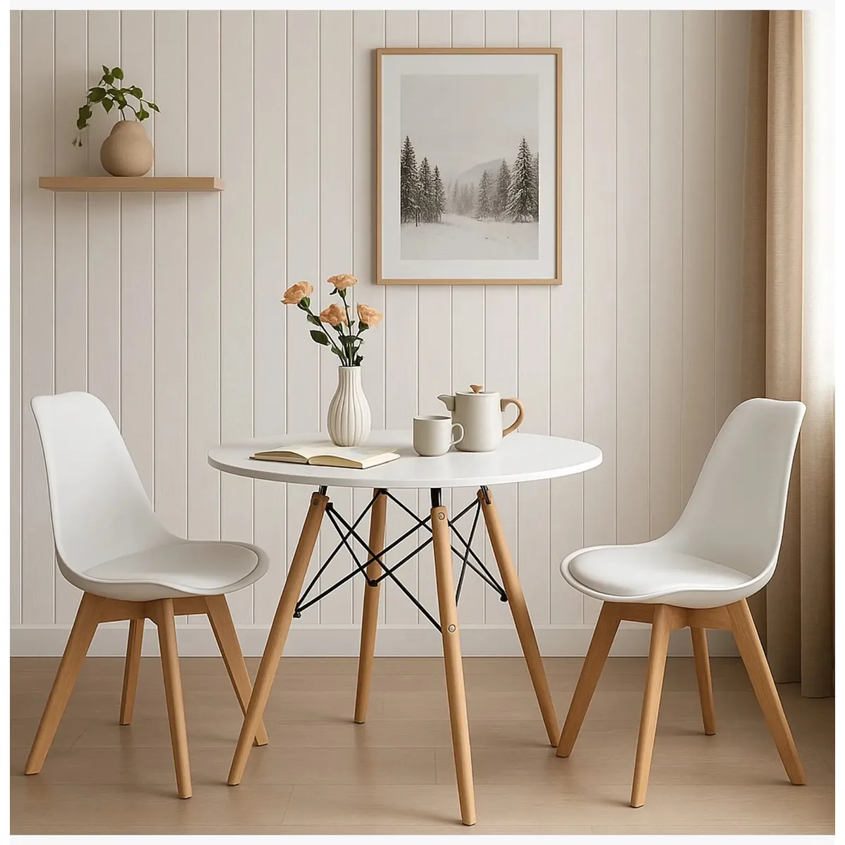 CORI CORI - Juego de Comedor Mesa 80cms Blanca + 2 Sillas Tulip Blanca