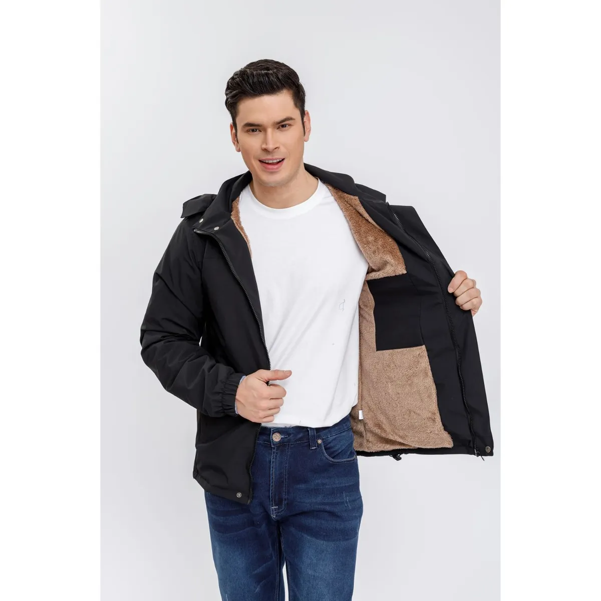 LIKE SHOP - Chaqueta Impermeable Hombre Forro Interior Piel Capucha 0002