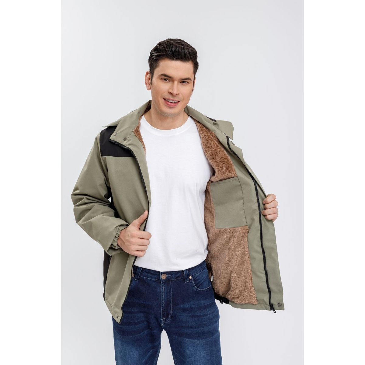 LIKE SHOP - Chaqueta Impermeable Hombre Forro Interior Piel Capucha 0002