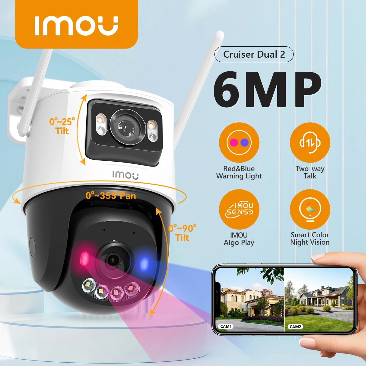 IMOU - Camara Wifi Imou IP Cruiser Dual 2 6MP Full Color Audio - Blanco