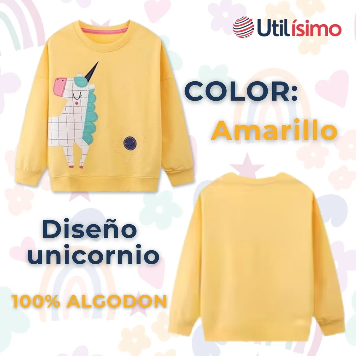 JUMP KIDS - Polerón Algodón Cuello Redondo Niña Amarillo Unicornio