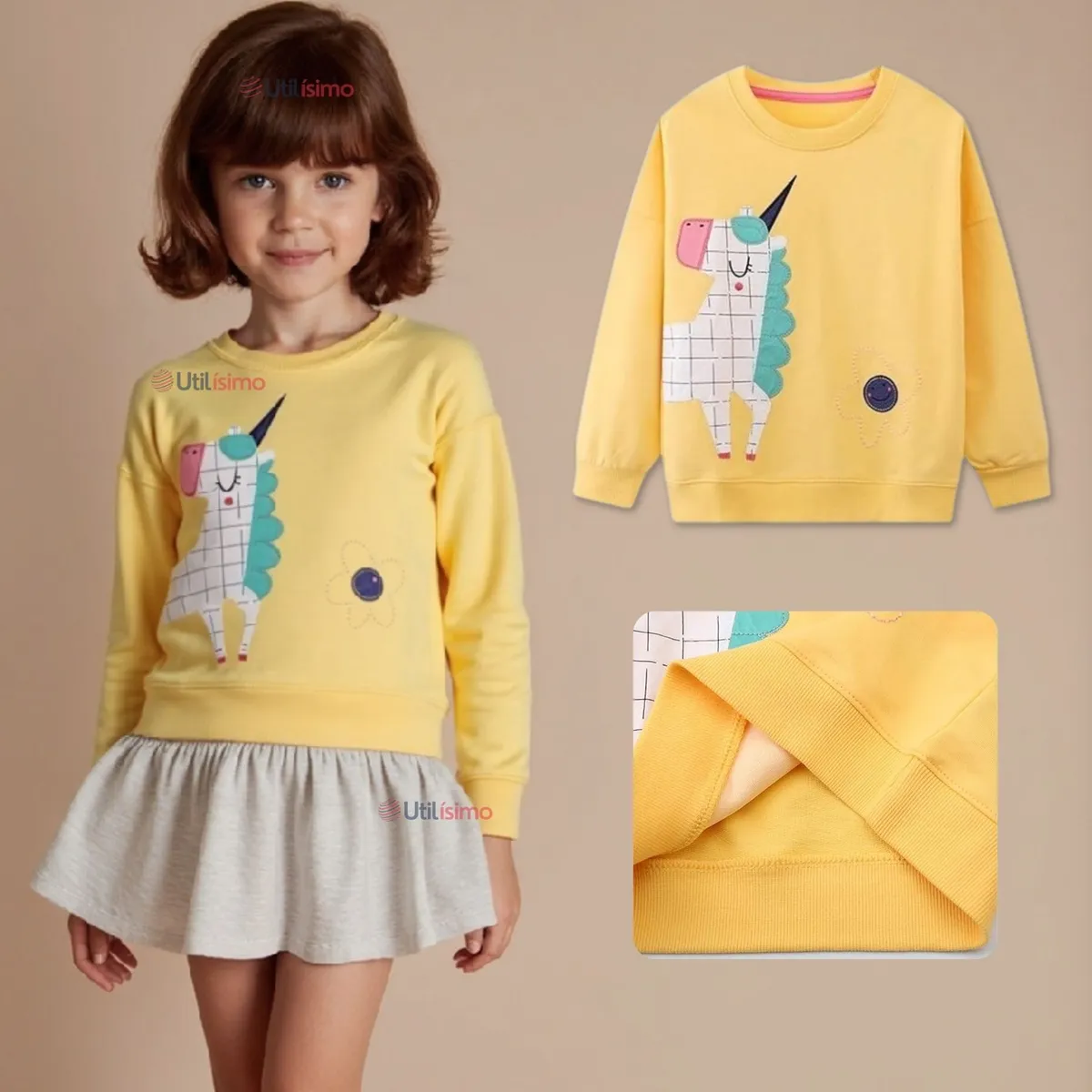 JUMP KIDS - Polerón Algodón Cuello Redondo Niña Amarillo Unicornio
