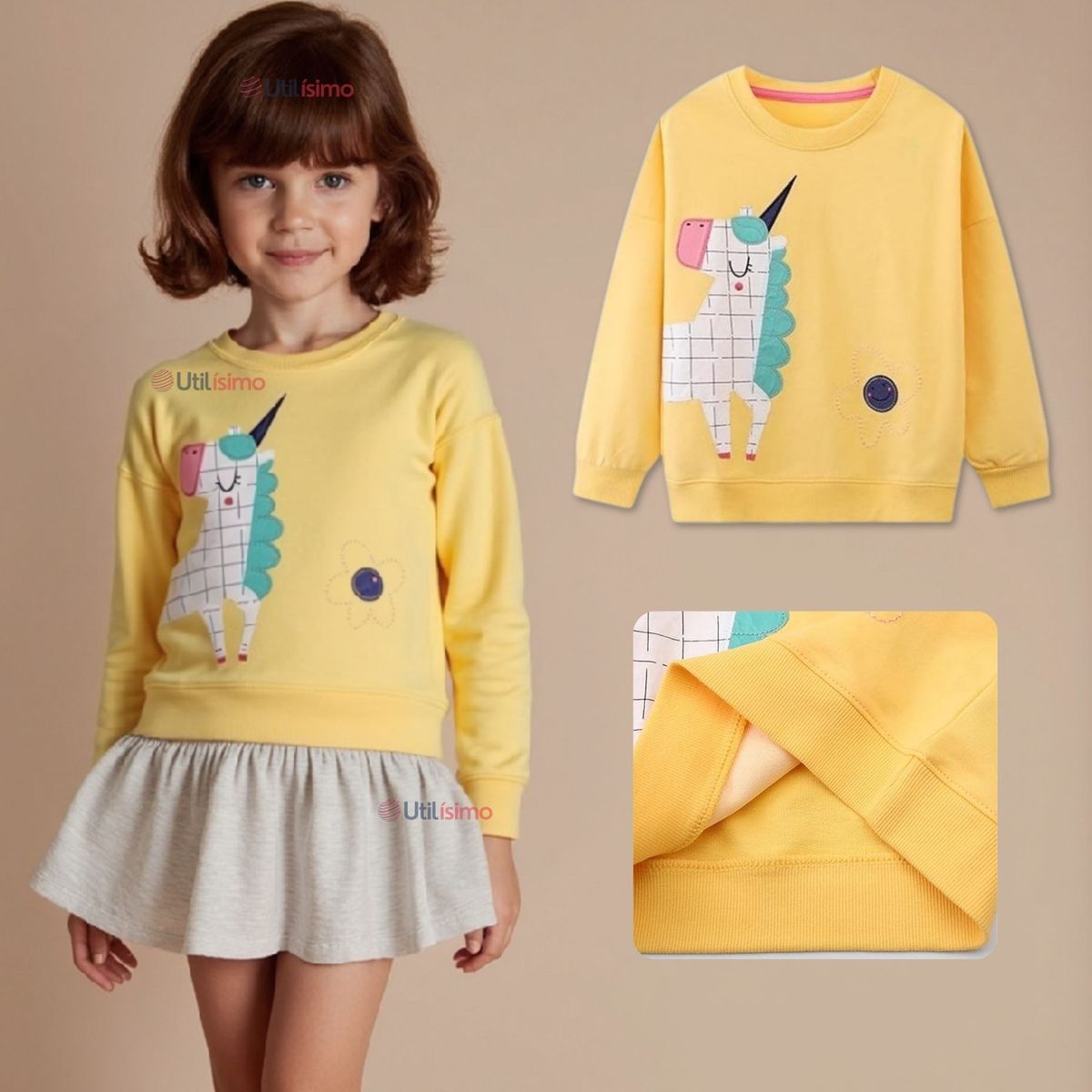 JUMP KIDS - Polerón Algodón Cuello Redondo Niña Amarillo Unicornio