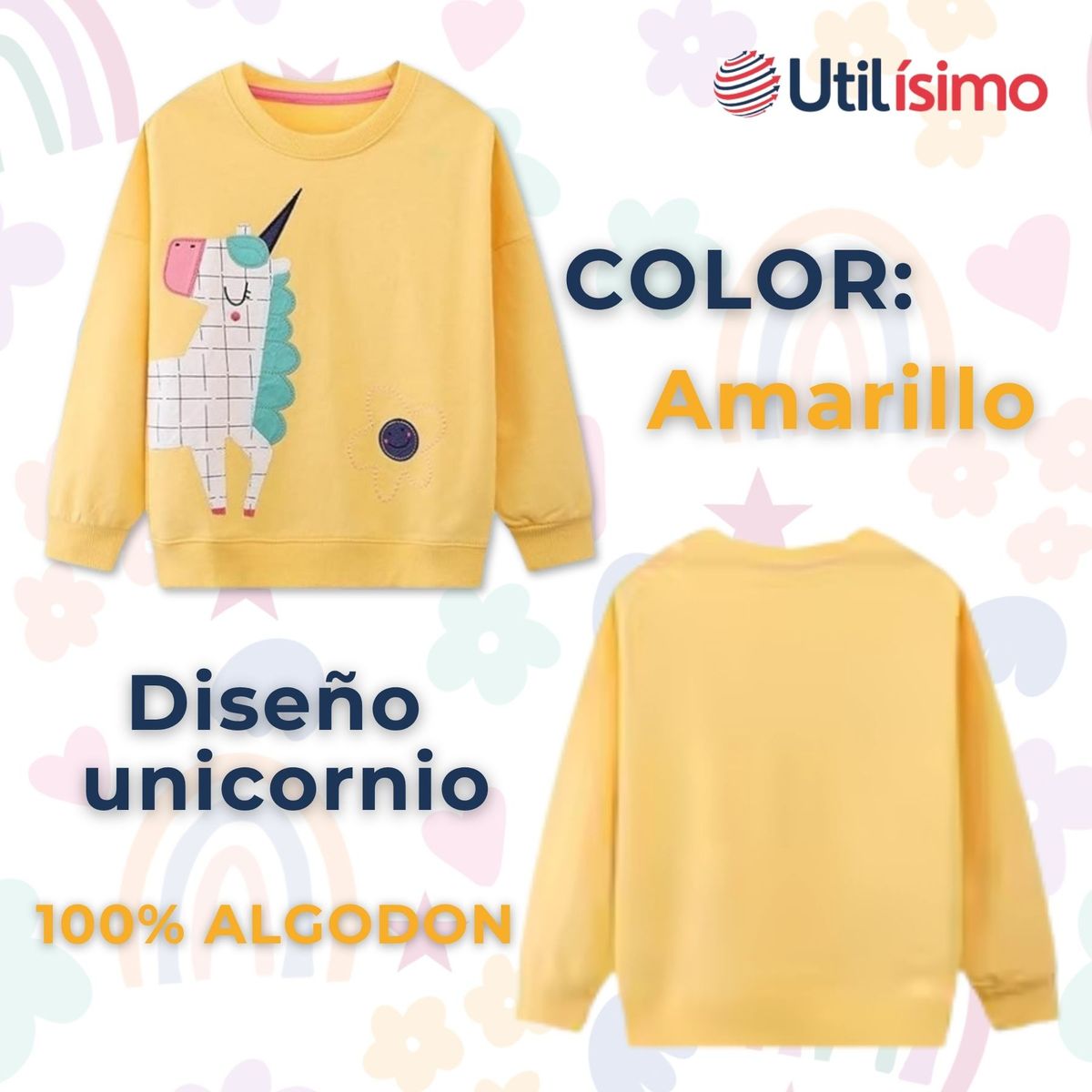 JUMP KIDS - Polerón Algodón Cuello Redondo Niña Amarillo Unicornio