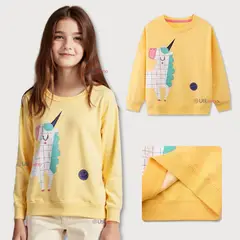 JUMP KIDS - Polerón Algodón Cuello Redondo Niña Amarillo Unicornio
