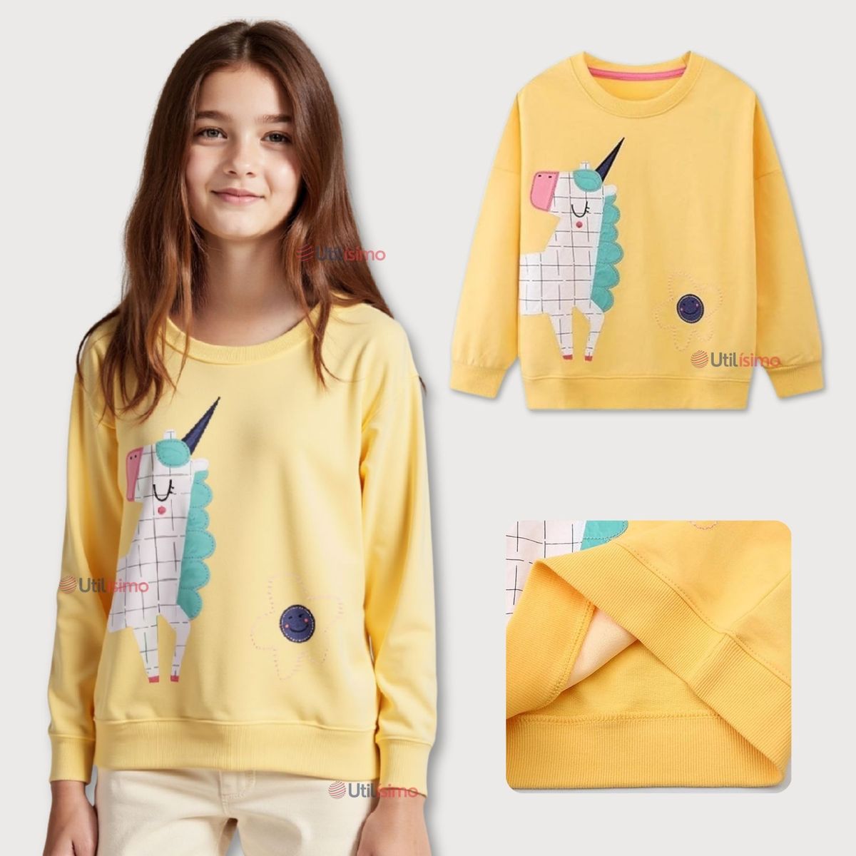 JUMP KIDS - Polerón Algodón Cuello Redondo Niña Amarillo Unicornio