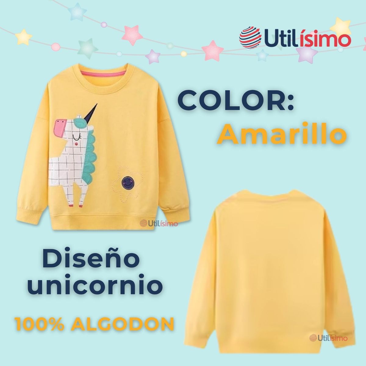 JUMP KIDS - Polerón Algodón Cuello Redondo Niña Amarillo Unicornio