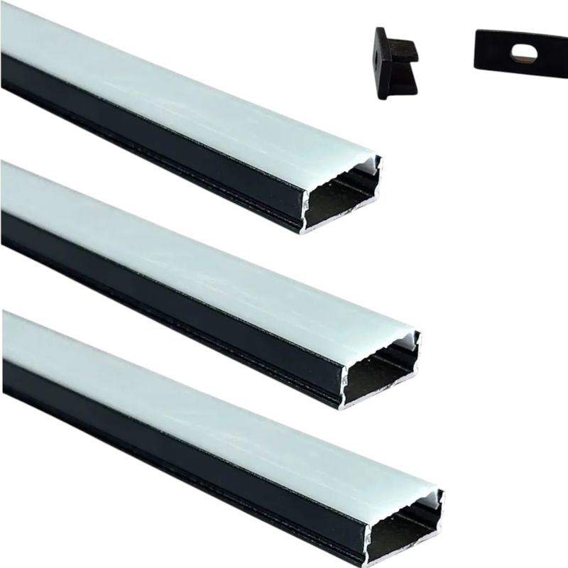 GENERICO - 9 Perfiles De 1 Metro Plano Sobrepuesto Negro Para Cinta Led (1205 Negro)