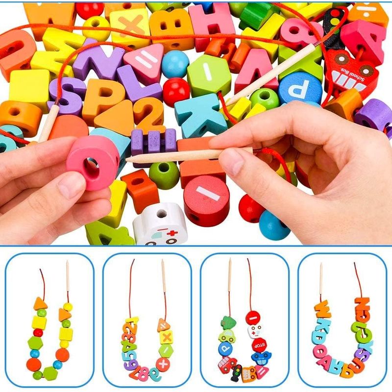 GENERICO - Juguete Montessori para  Enhebrar Letras, Numeros, figuras