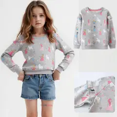 JUMP KIDS - Polerón Algodón Cuello Redondo Niña Gris Princesas