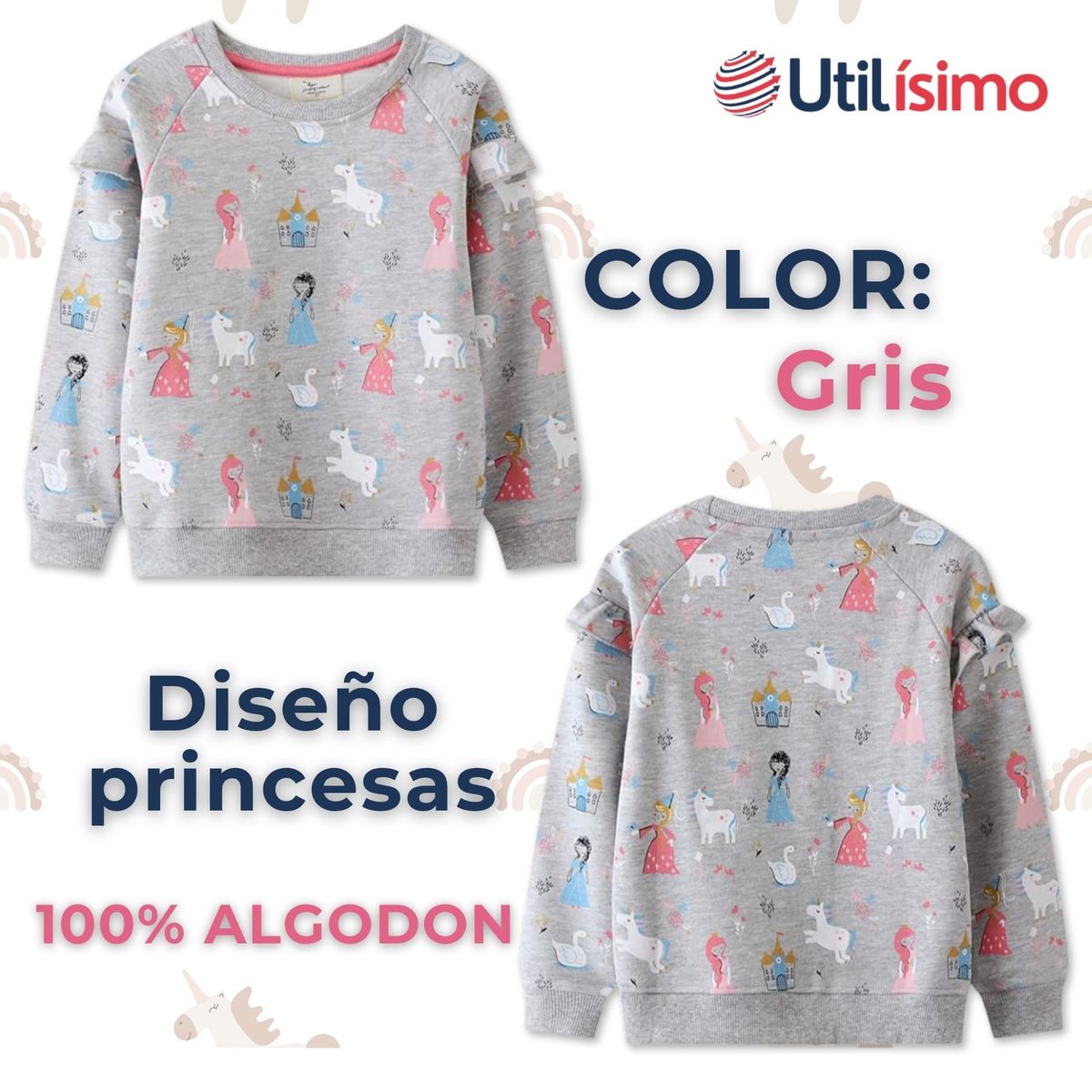 JUMP KIDS - Polerón Algodón Cuello Redondo Niña Gris Princesas
